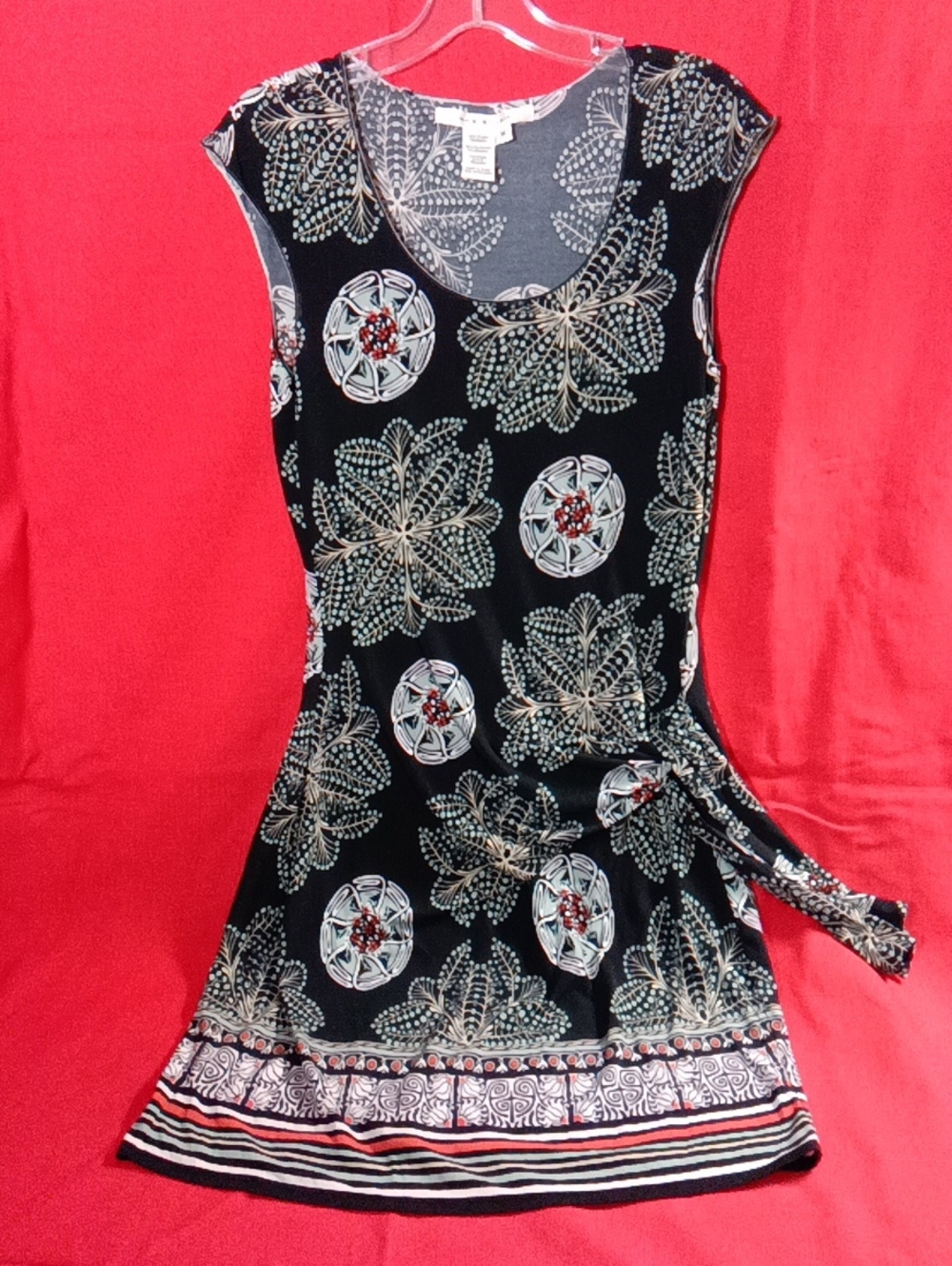 Max Studio Black Floral Medallion Tie-Waist Tunic